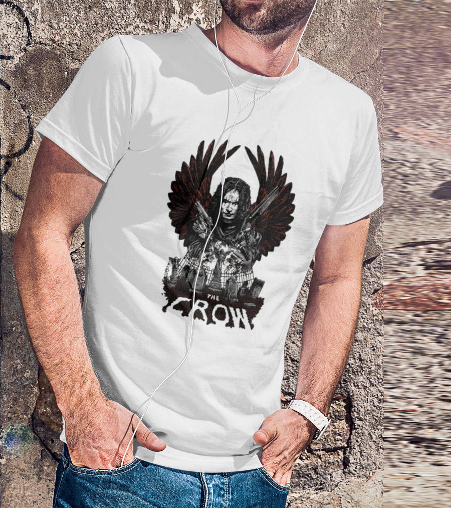 The Crow Winged Figure With Cemetery Background And Gothic Text The Crow T-Shirt