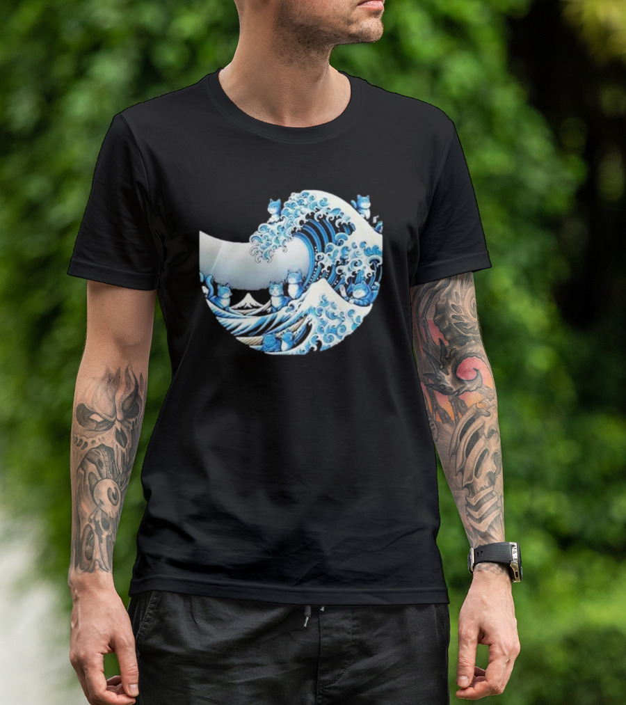 Wave Of Blue Cats In Great Wave Style For Kamala T-Shirt