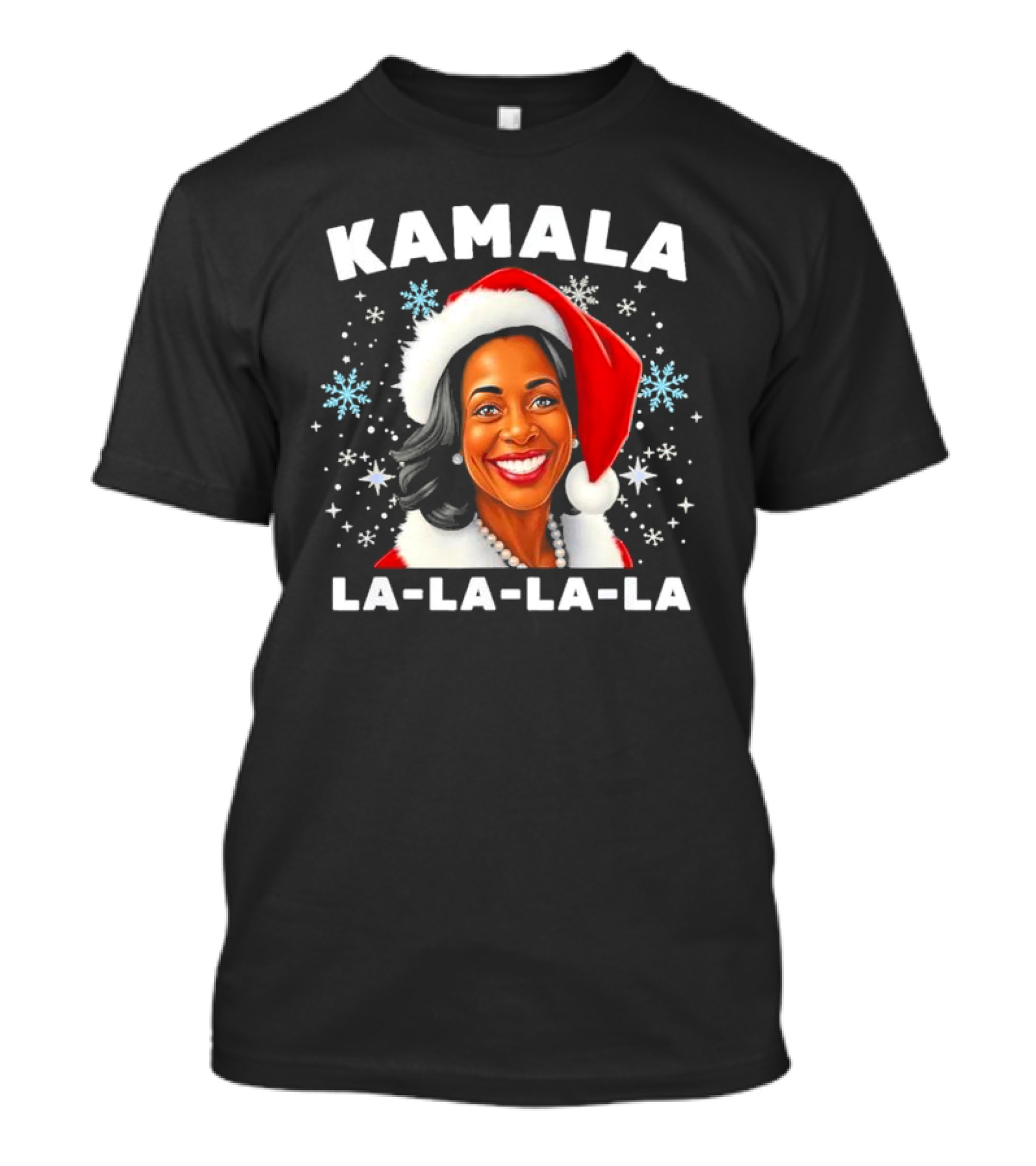 Kamala Harris Christmas La-La-La-La Santa Hat Snowflakes T-Shirt