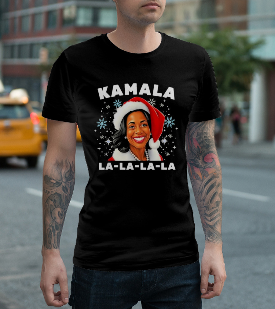 Kamala Harris Christmas La-La-La-La Santa Hat Snowflakes T-Shirt