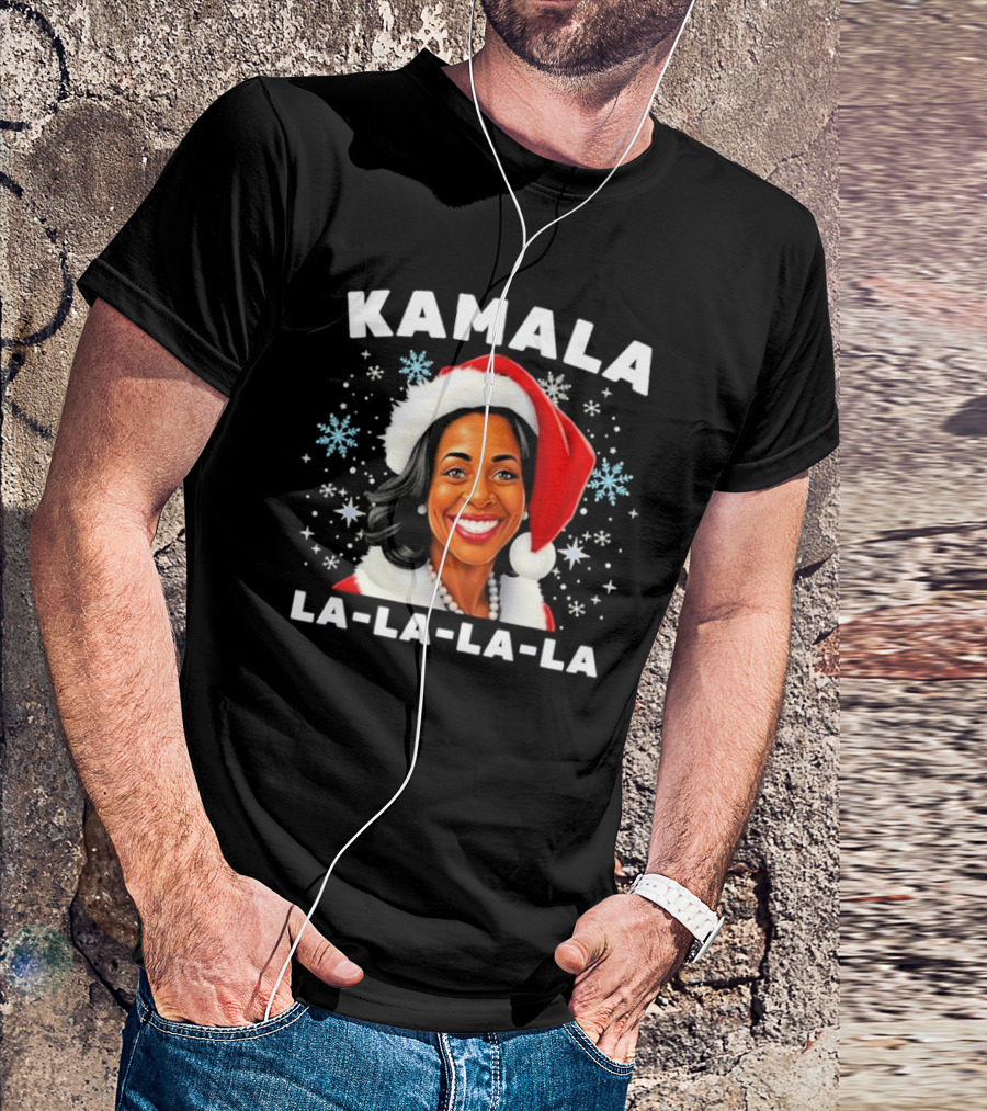 Kamala Harris Christmas La-La-La-La Santa Hat Snowflakes T-Shirt