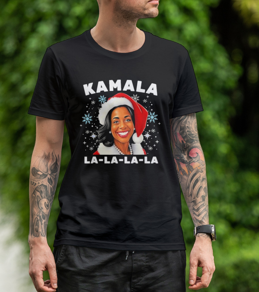 Kamala Harris Christmas La-La-La-La Santa Hat Snowflakes T-Shirt