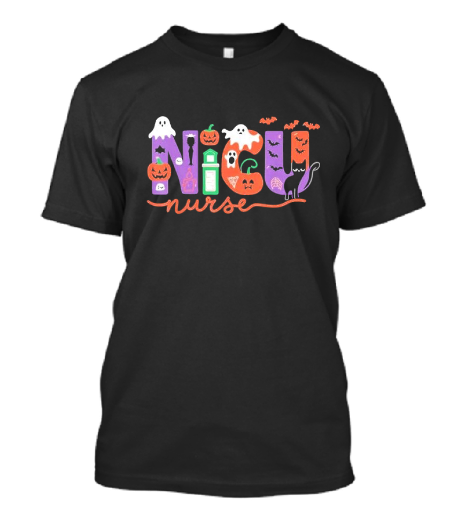 Nicu Nurse Halloween Ghosts Pumpkins Bats Black Cat Neonatal Intensive Care Unit T-Shirt