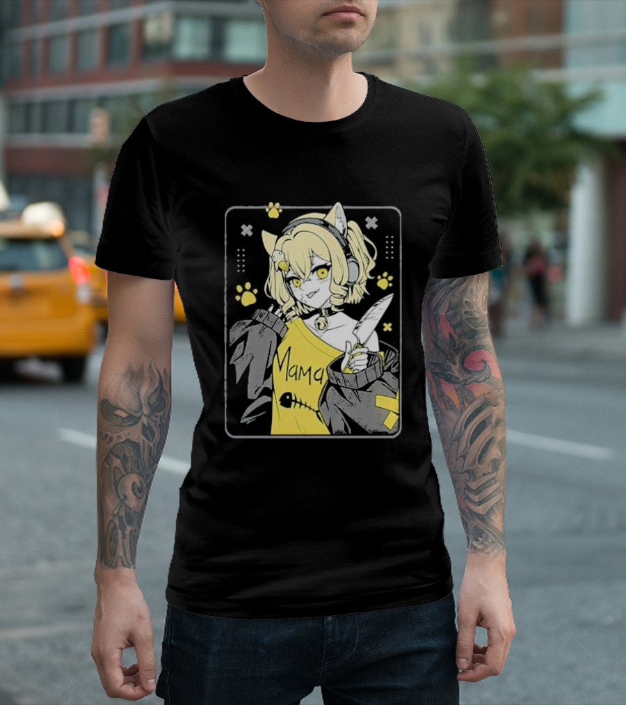 Nyana Banyana Brat Cat Mama Yellow-Eyed Cat Character Paws and Knife T-Shirt