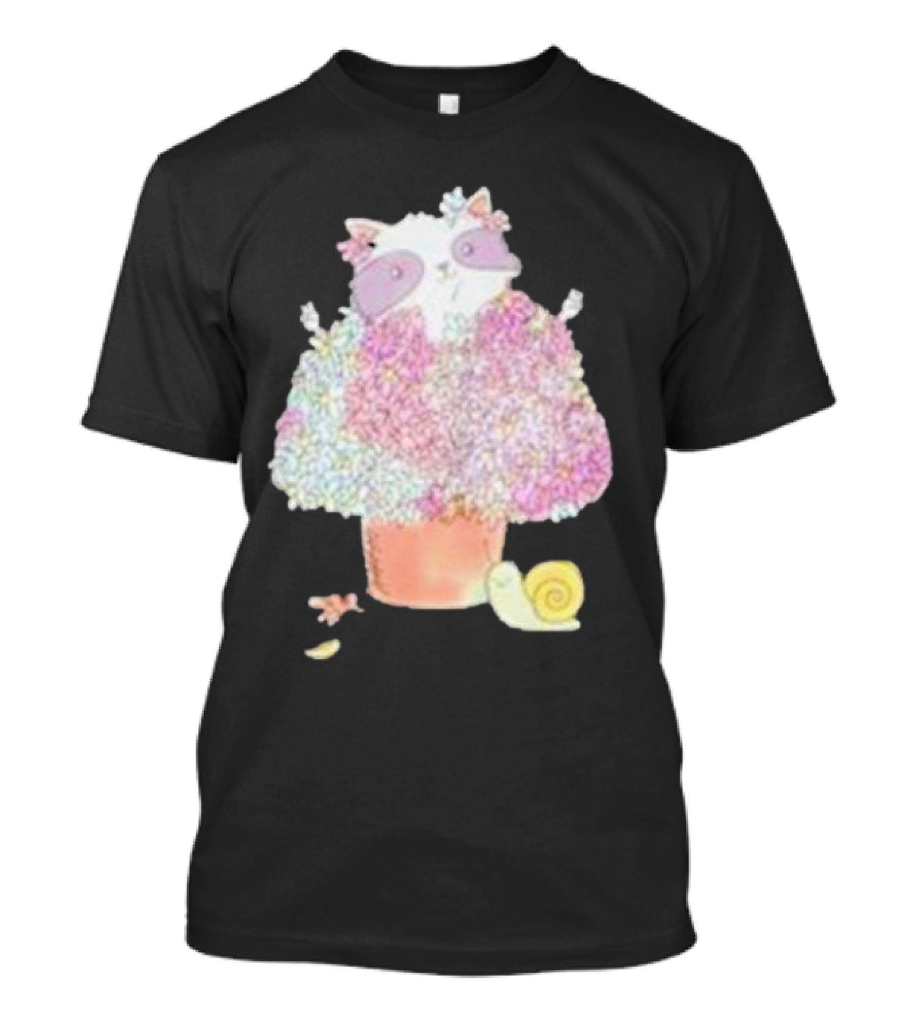 Raccoon With Pastel Flower Bouquet And Snail T-Shirt