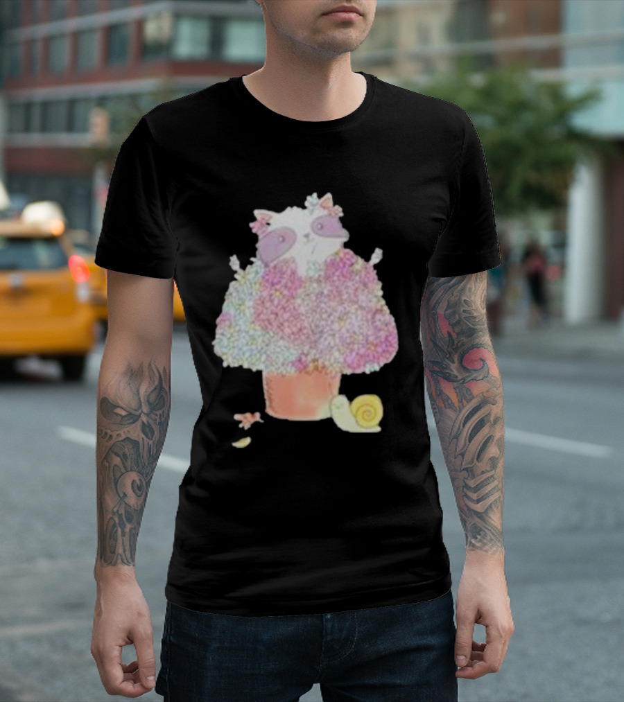 Raccoon With Pastel Flower Bouquet And Snail T-Shirt