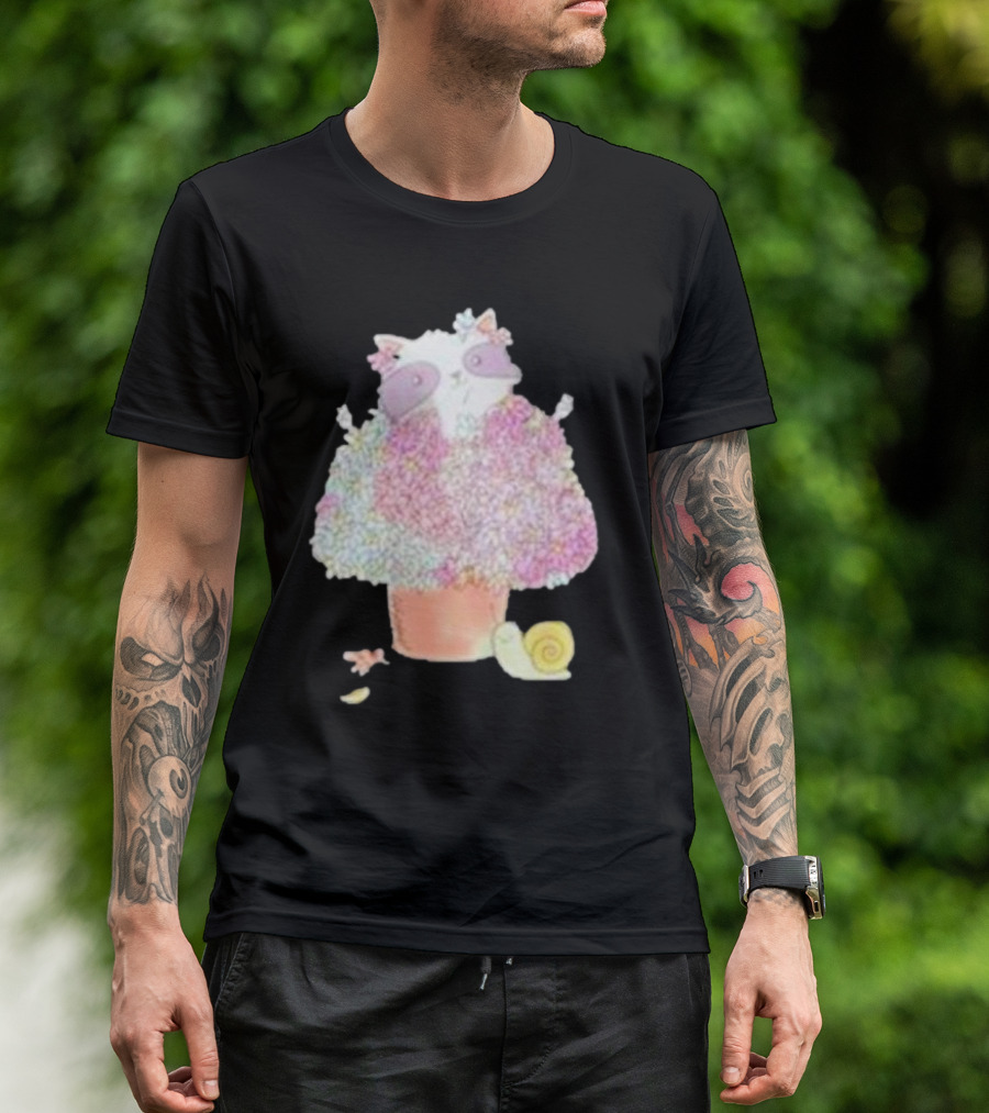 Raccoon With Pastel Flower Bouquet And Snail T-Shirt