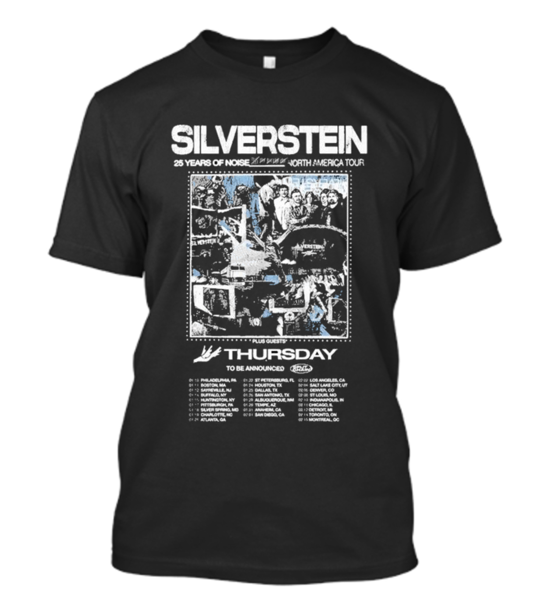 Silverstein 25 Years Of Noise North America Tour 2025 Plus Guests Thursday Tour Dates T-Shirt