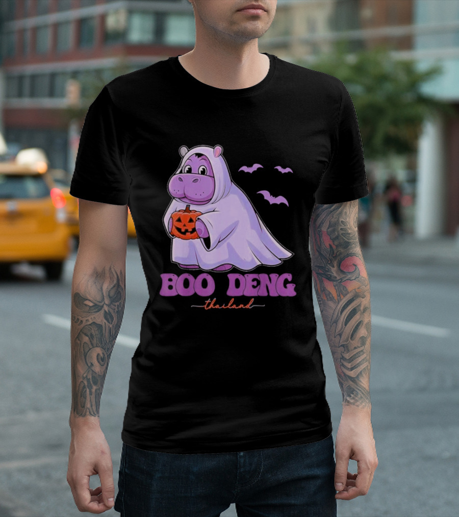 Boo Deng Thailand Halloween Hippo with Pumpkin and Bats T-Shirt