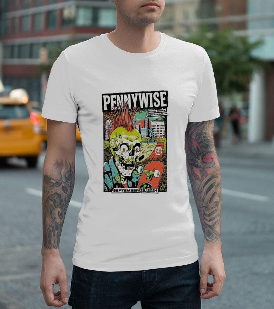 Pennywise Concert at Hi-Fi Annex Indianapolis September 28 2024 Skateboard Zombie T-Shirt