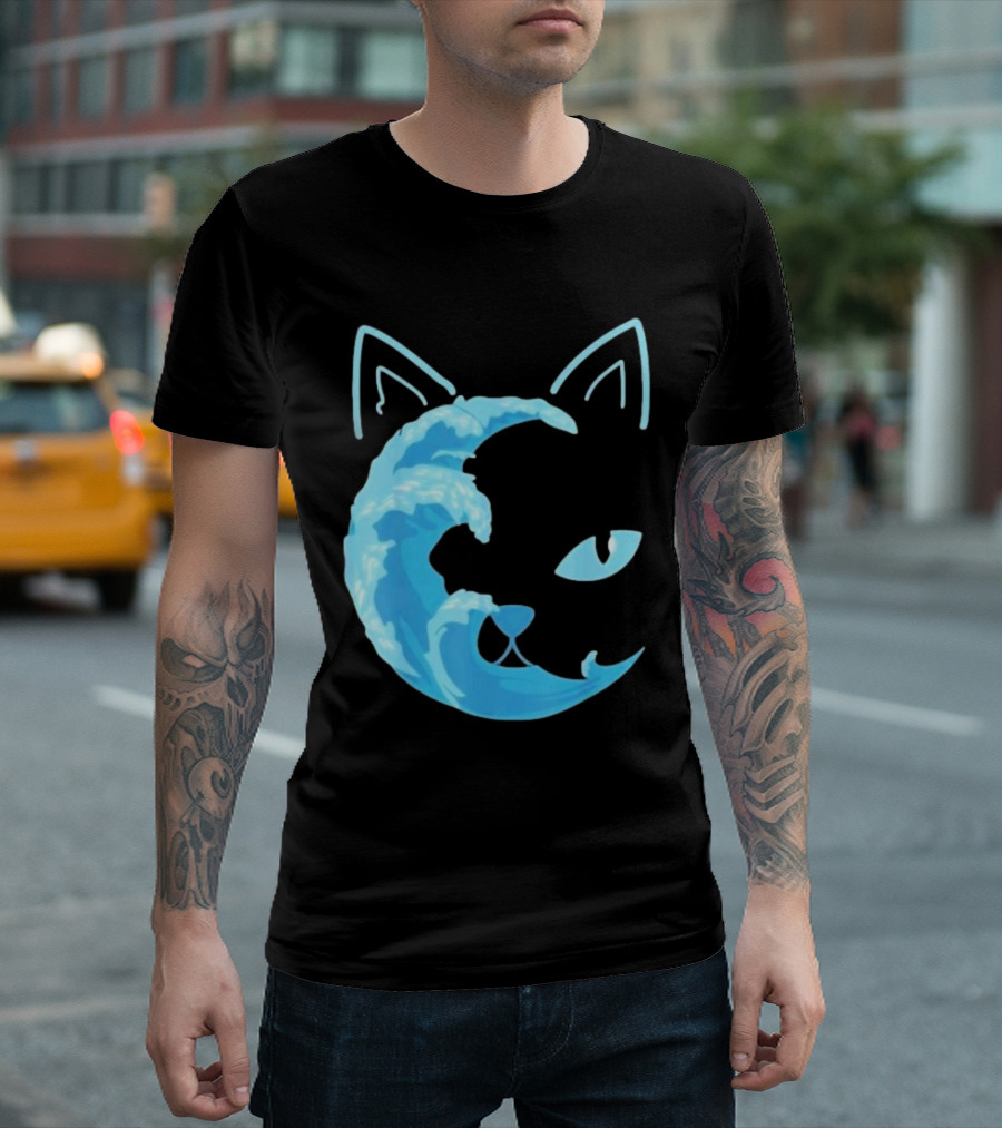 Cat Wave Face Blue T-Shirt