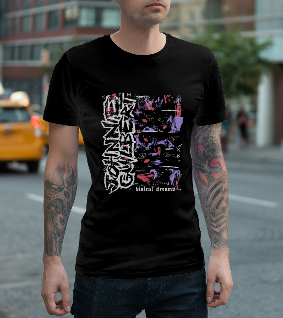 Violent Dreams Abstract Wolf Red Blue T-Shirt