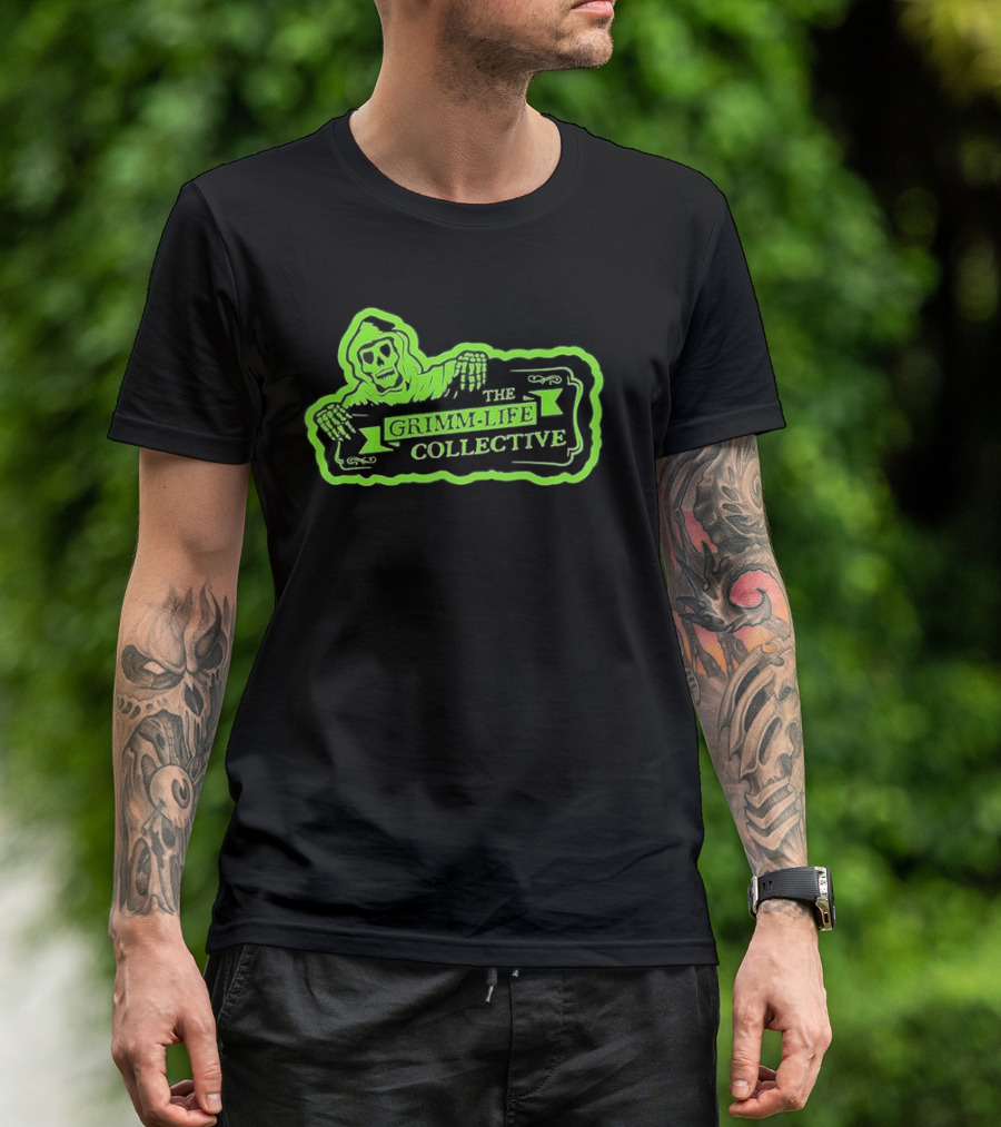 Zombie The Grimm-Life Collective Logo Scary Skeleton T-Shirt