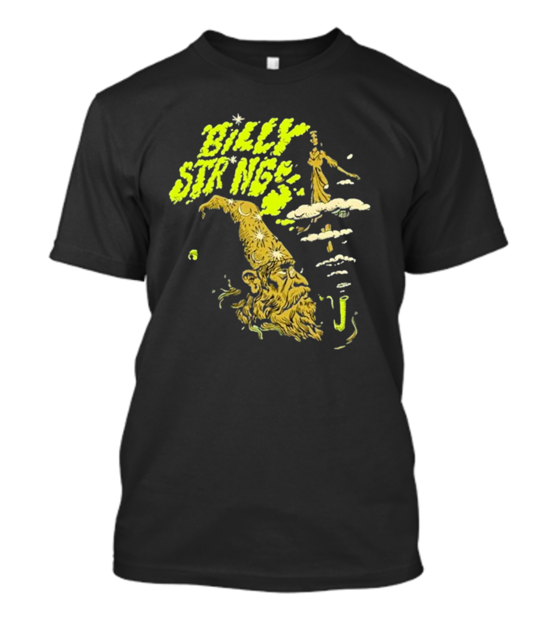Billy Strings Psychedelic Green Wizard Head With Clouds And Figure T-Shirt