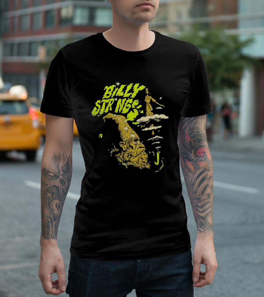 Billy Strings Psychedelic Green Wizard Head With Clouds And Figure T-Shirt