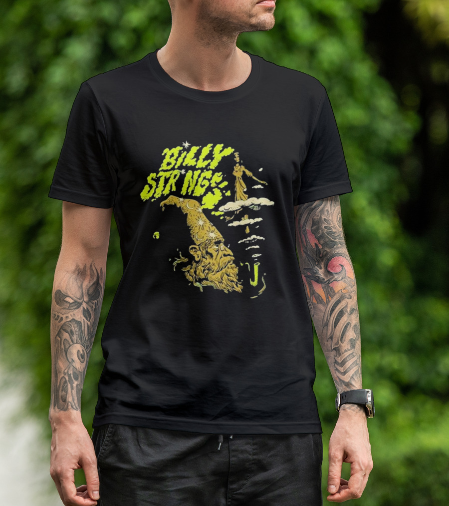 Billy Strings Psychedelic Green Wizard Head With Clouds And Figure T-Shirt