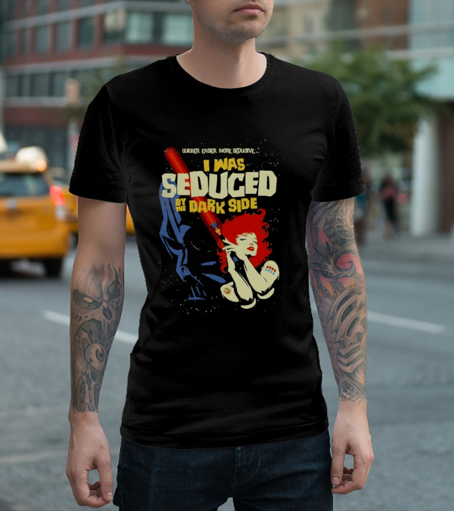 Quicker Easier More Seductive I Was Seduced By The Dark Side With Redhead Holding Lightsaber T-Shirt