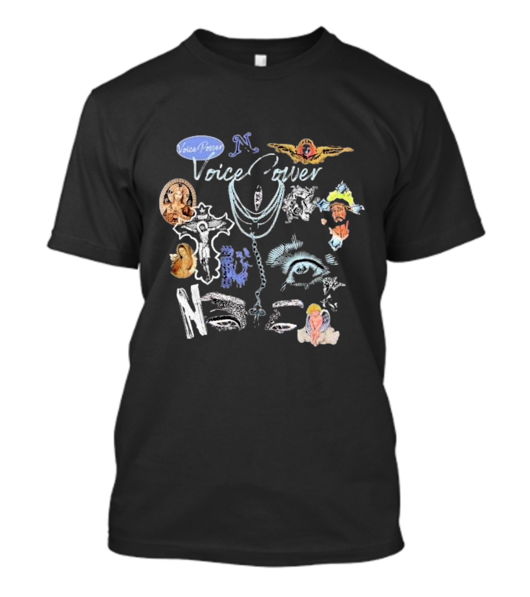 Voice Power N Religious Imagery Cross Eye Wings Black T-Shirt