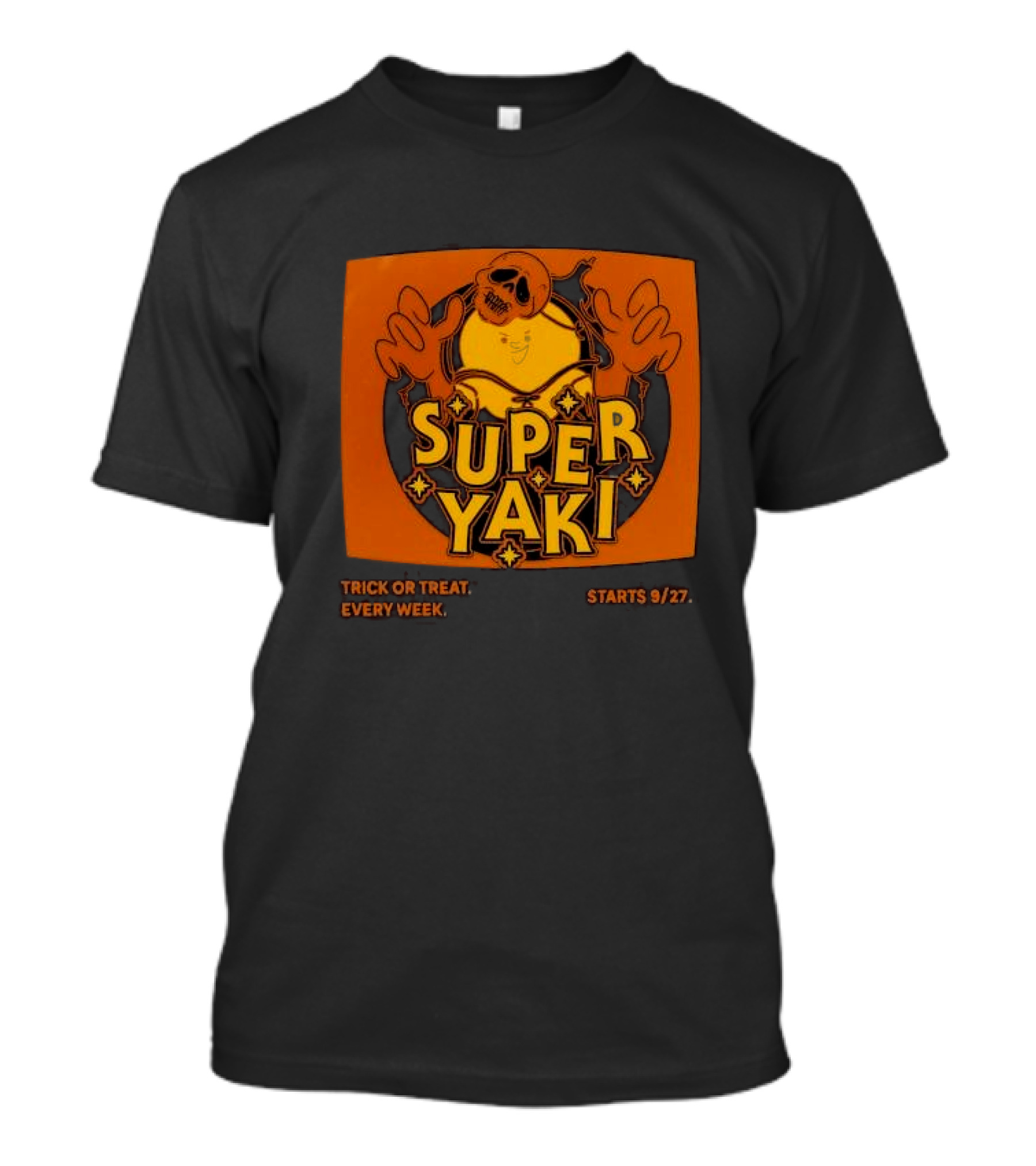 Super Yaki Trick Or Treat Every Week Starts 9/27 Halloween Ghost Orange T-Shirt