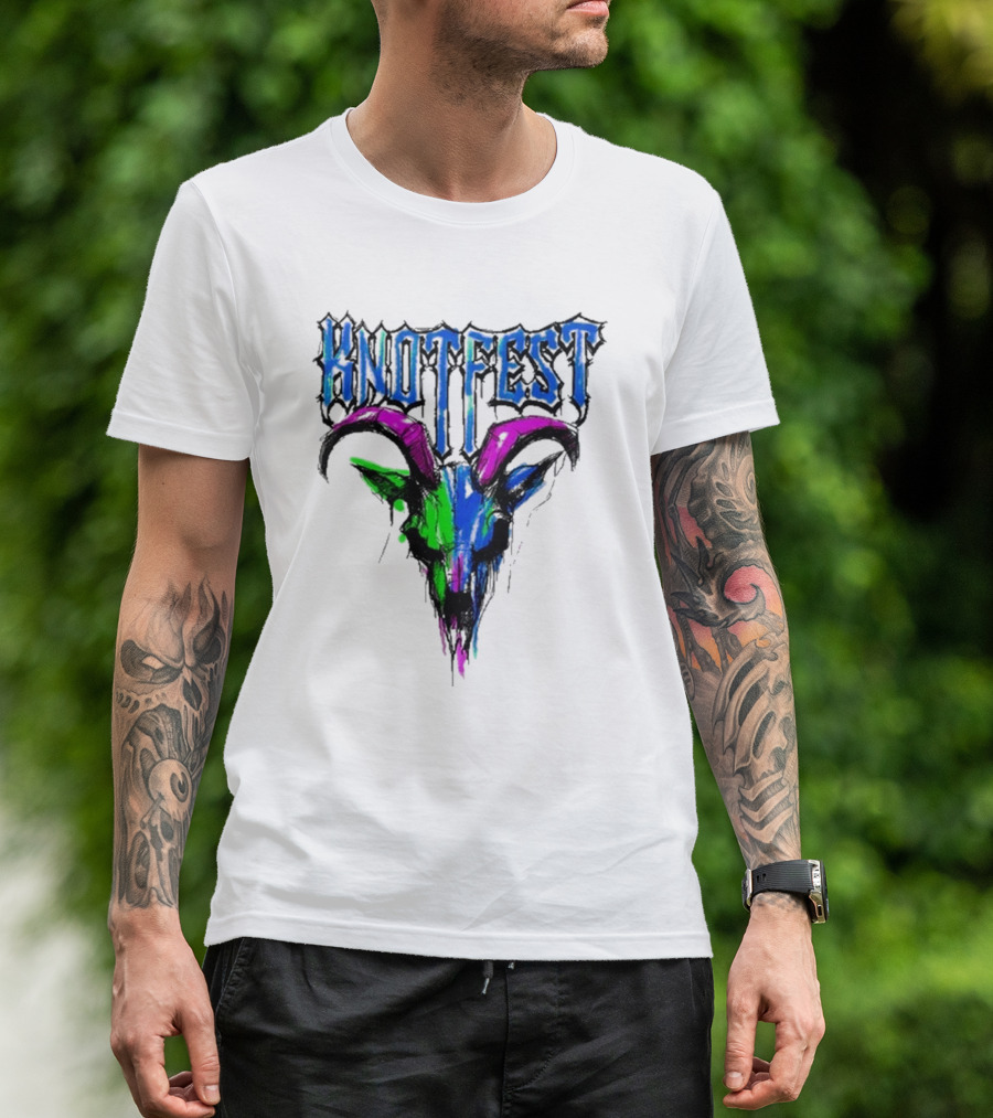 Knotfest Vintage White Concert Pencil Sketch Goat Multicolor T-Shirt