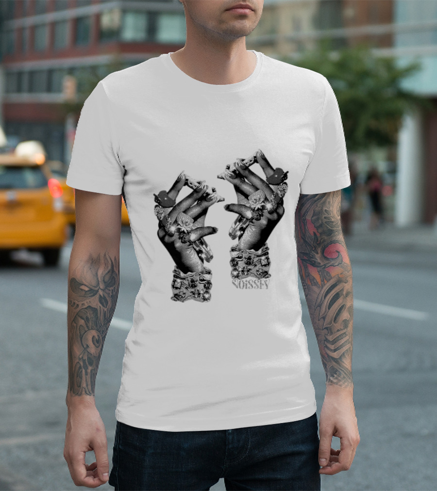 Noisey Vintage Diamond Adorned Fingers Monochrome Print T-Shirt