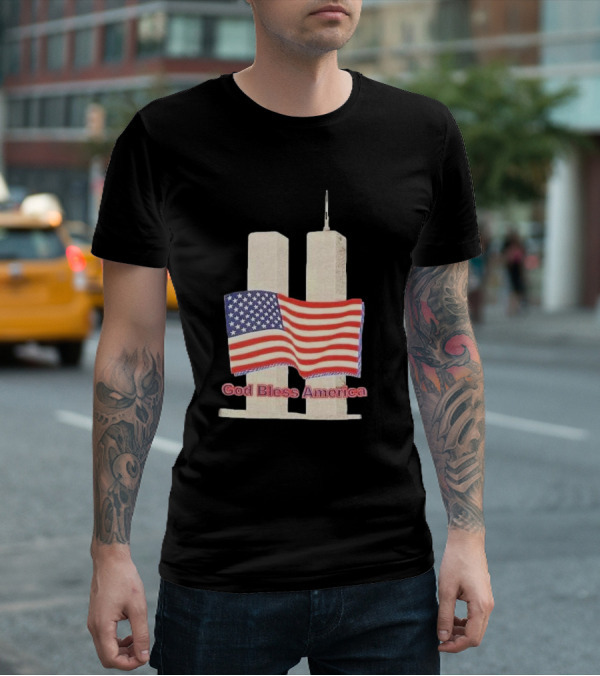 Vtg 9 11 Twin Towers God Bless America Flag T-Shirt