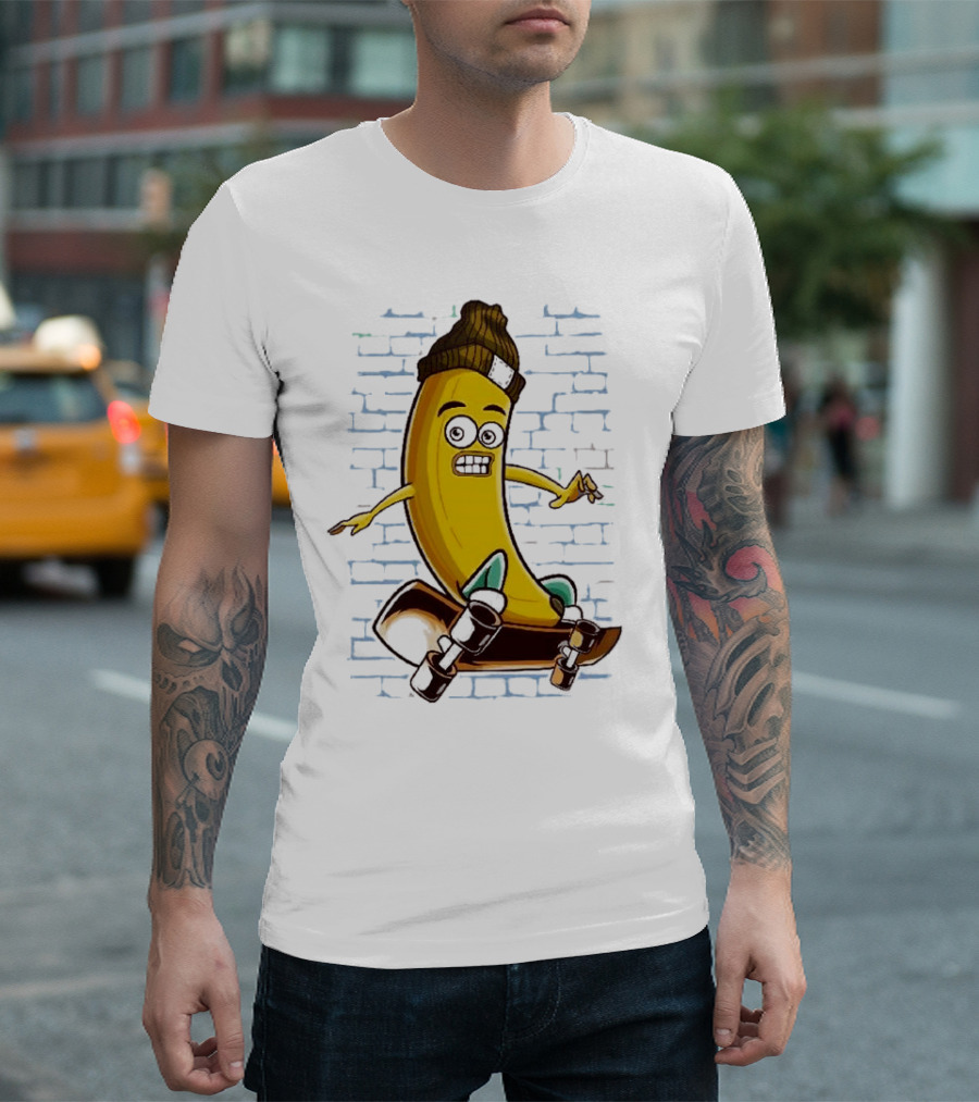 Inktastic Skateboarding Banana Beanie Graffiti Style Skateboard Rider T-Shirt