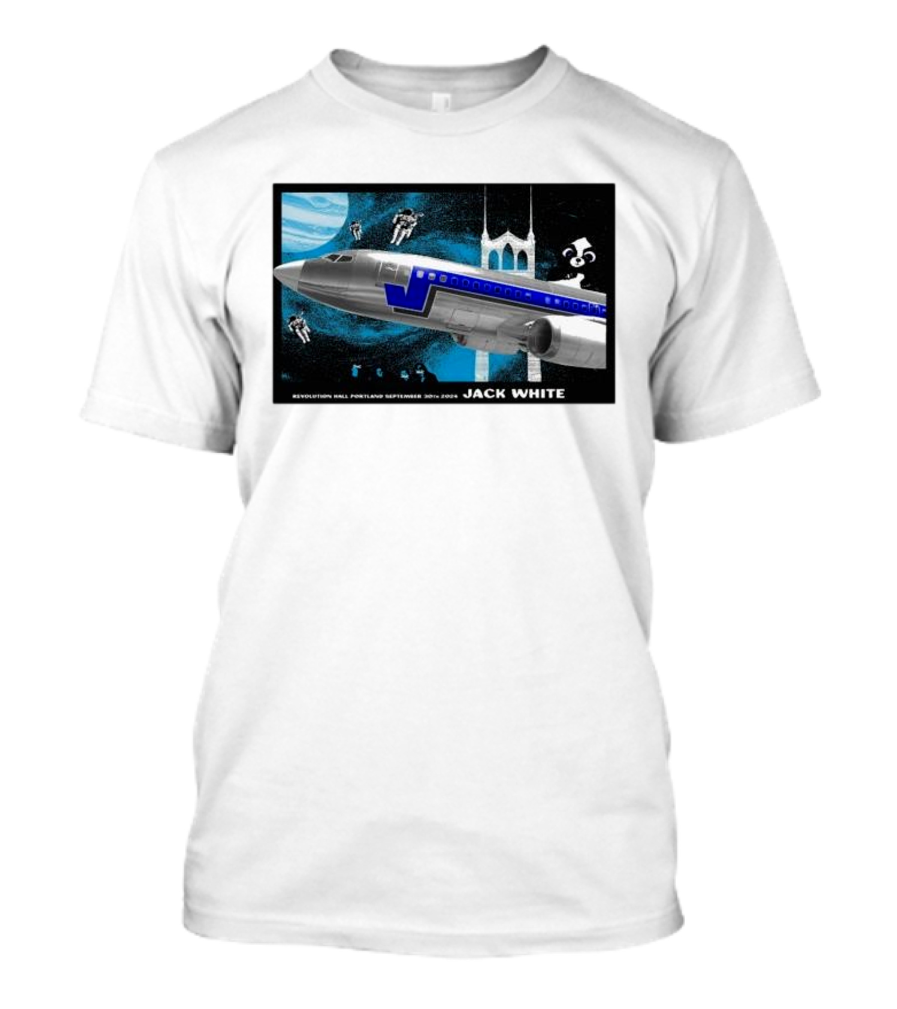 Jack White September 30 2024 Revolution Hall Portland OR Plane And Astronauts Space Scene T-Shirt