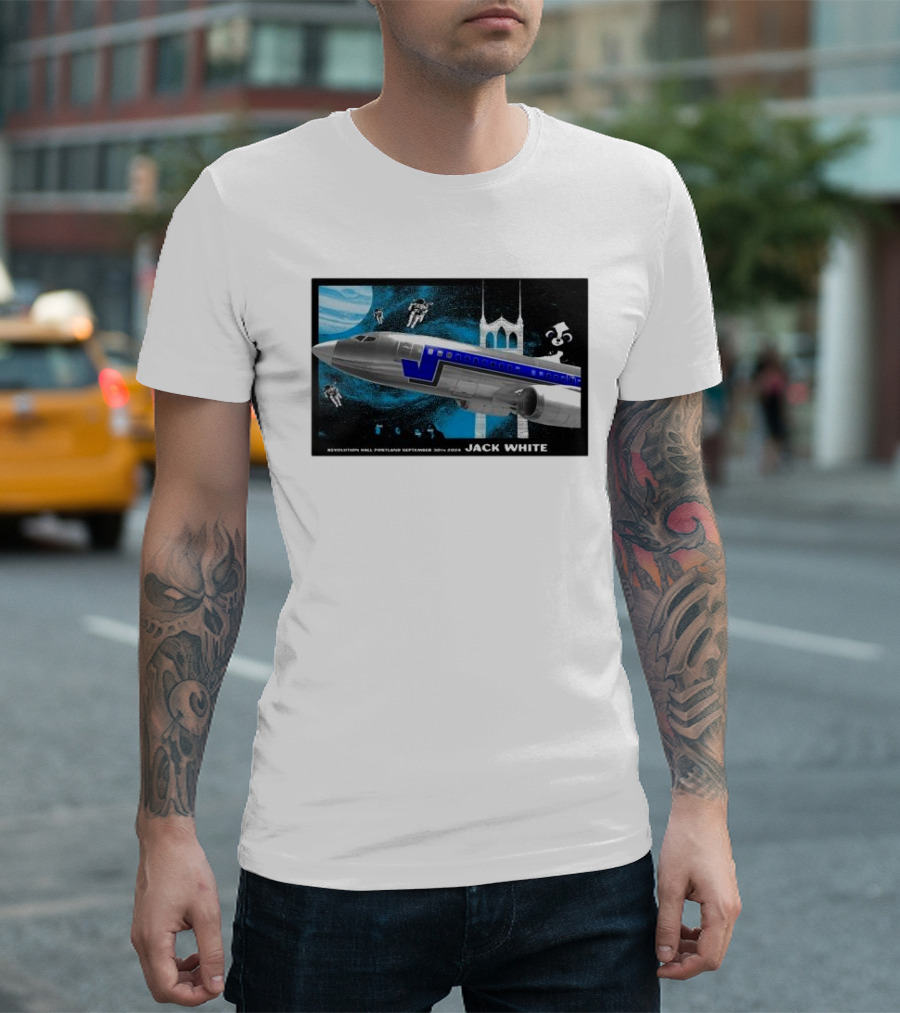 Jack White September 30 2024 Revolution Hall Portland OR Plane And Astronauts Space Scene T-Shirt