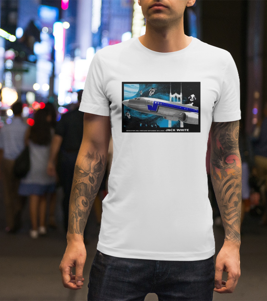 Jack White September 30 2024 Revolution Hall Portland OR Plane And Astronauts Space Scene T-Shirt