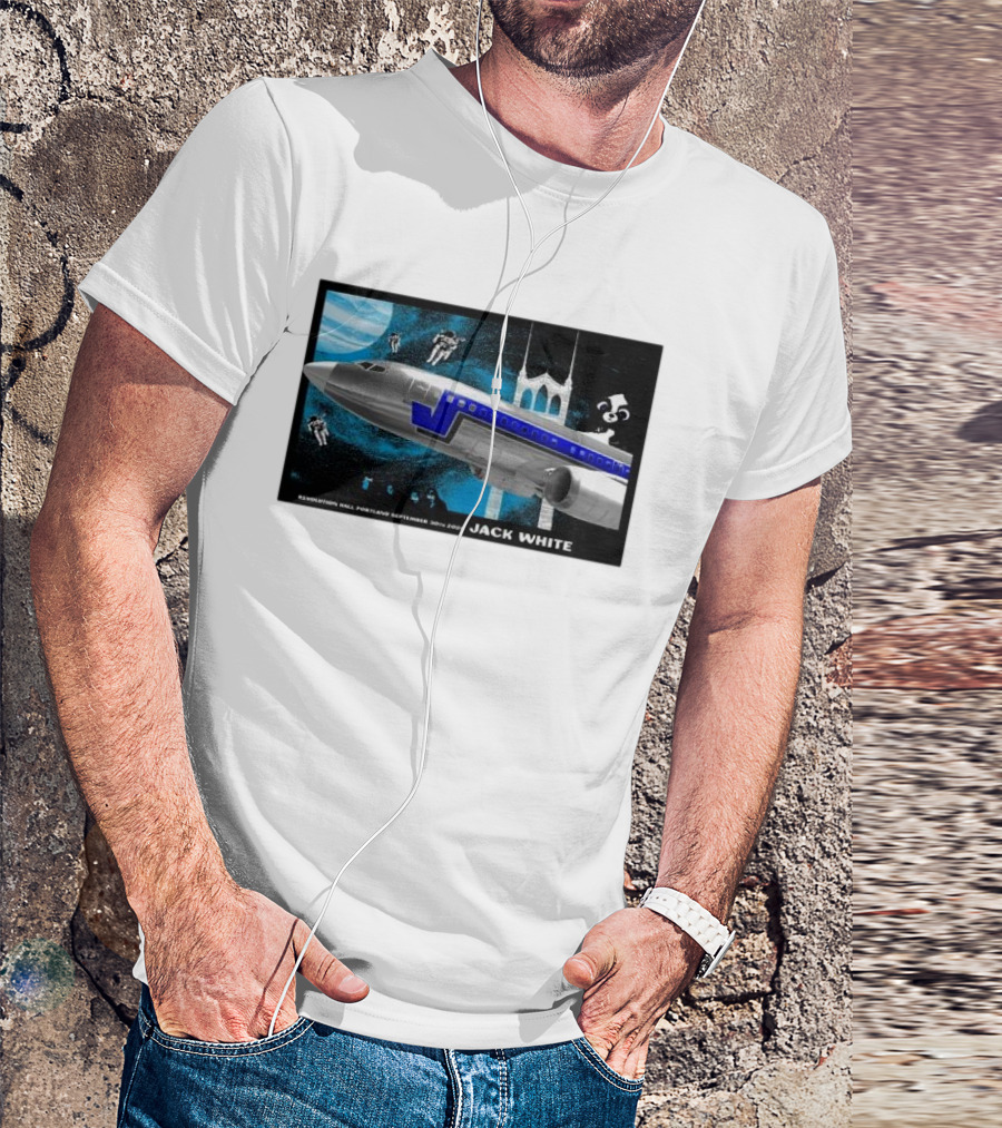 Jack White September 30 2024 Revolution Hall Portland OR Plane And Astronauts Space Scene T-Shirt