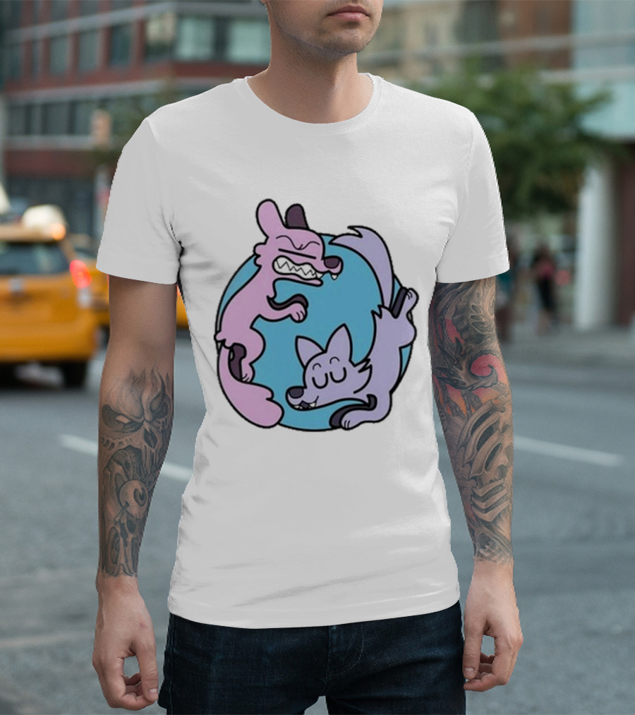 Noobtheloser Two Wolves Pastel Yin Yang T-Shirt