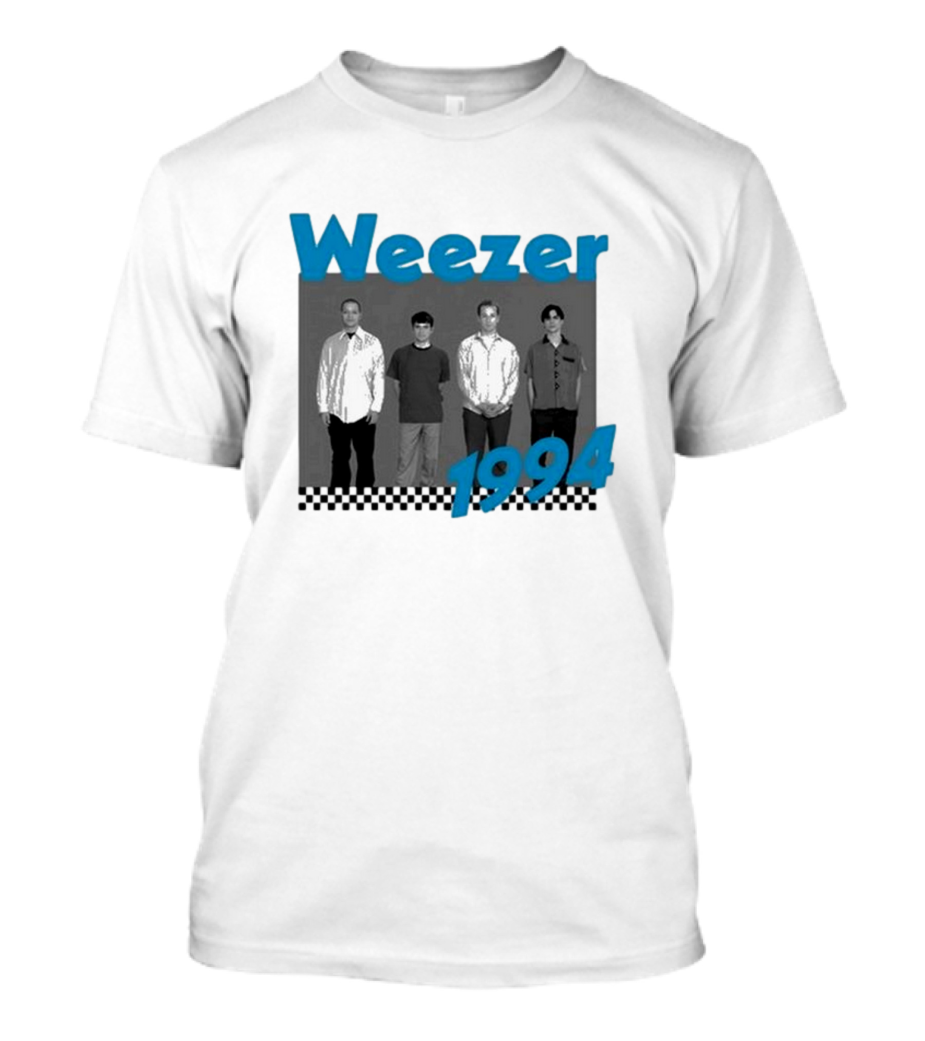 Weezer 1994 Band Photo With Checkered T-Shirt