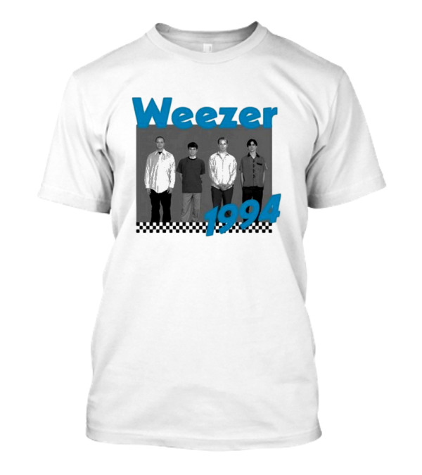 Weezer 1994 Band Photo With Checkered T-Shirt