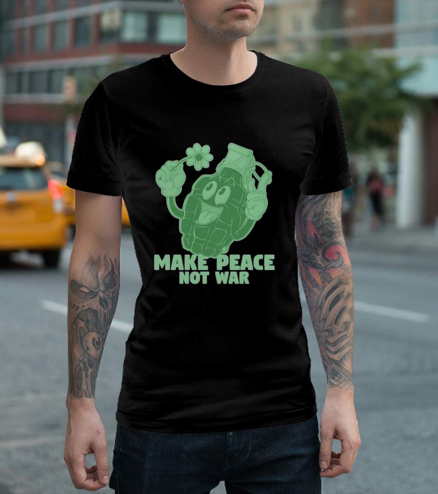 Make Peace Not War Grenade Holding Flower Pacifist Hippie T-Shirt