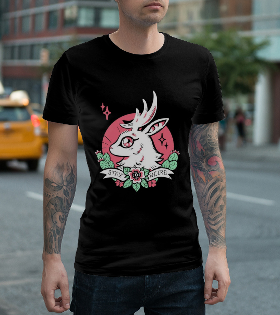 Stay Weird Bgibs Fantasy Deer Floral Circle Cactus Flowers T-Shirt