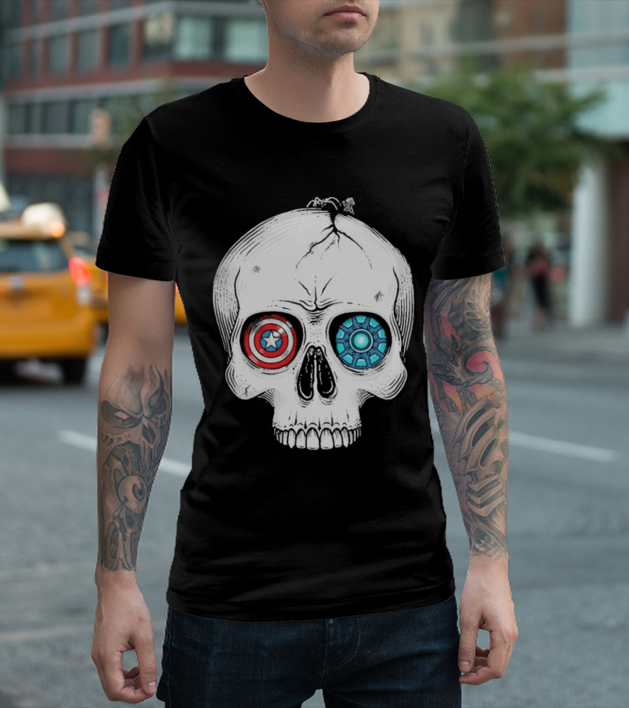 United We Stand Captain America Iron Man Civil War Skull T-Shirt