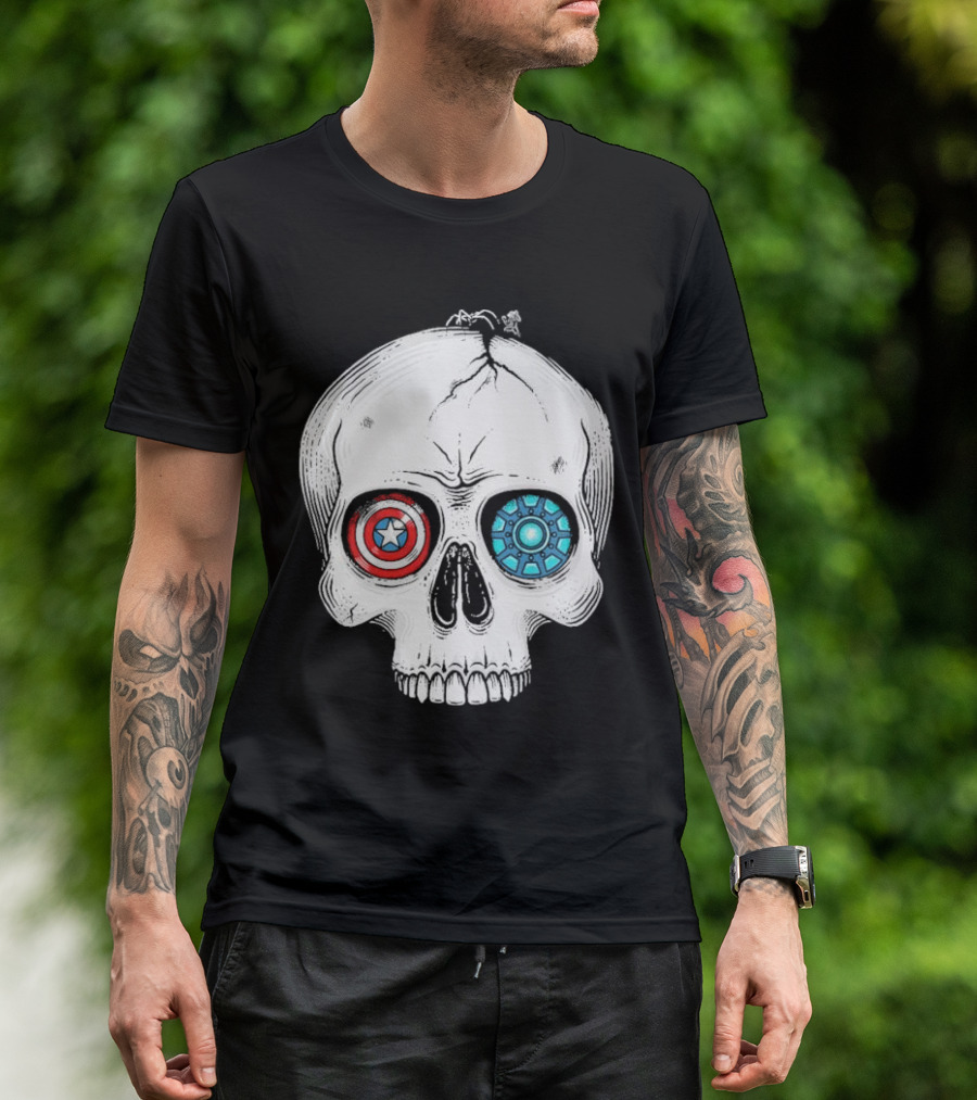 United We Stand Captain America Iron Man Civil War Skull T-Shirt