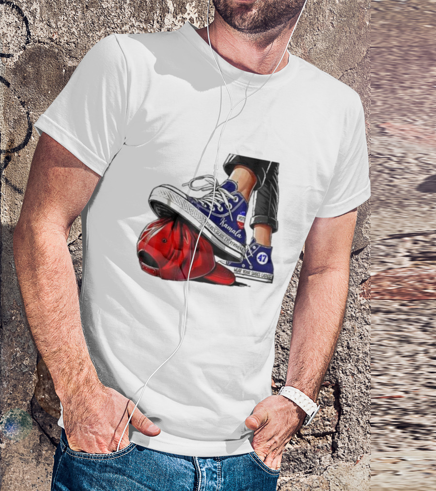 Kamala Sneakers Stomping Red Maga Hat Vote 47 Wear Shoes Change Walk Three Times Fast Crywalker T-Shirt