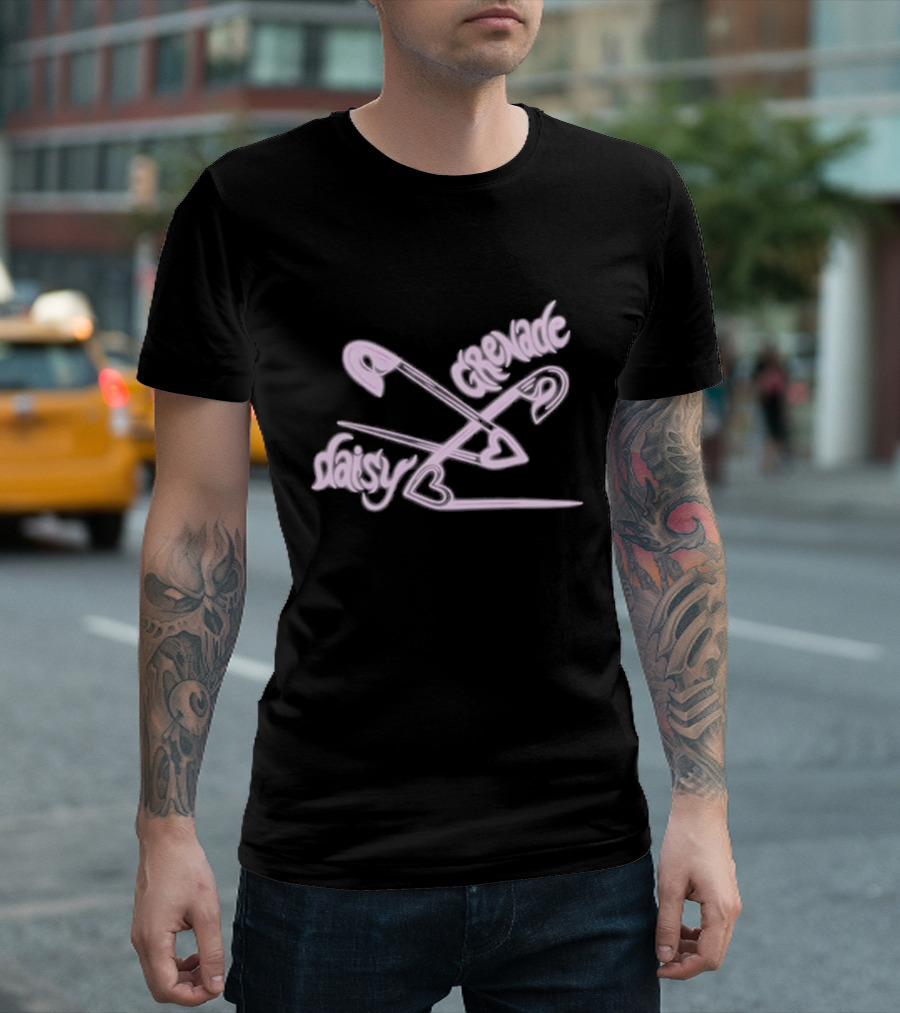 Chiara’d Daisy Grenade Heart Safety Pins Boyfriend Fit Girls T-Shirt