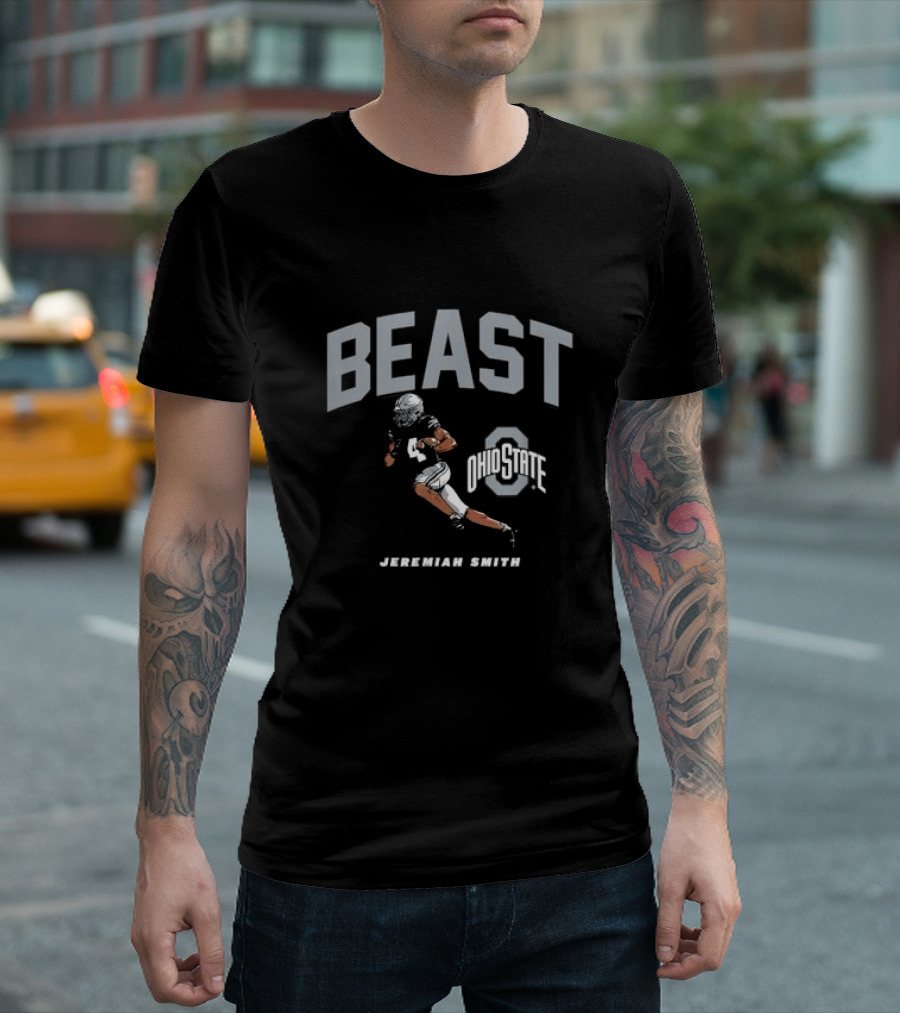 Jeremiah Smith Beast Ohio State Football Player with Ohio State T-Shirt