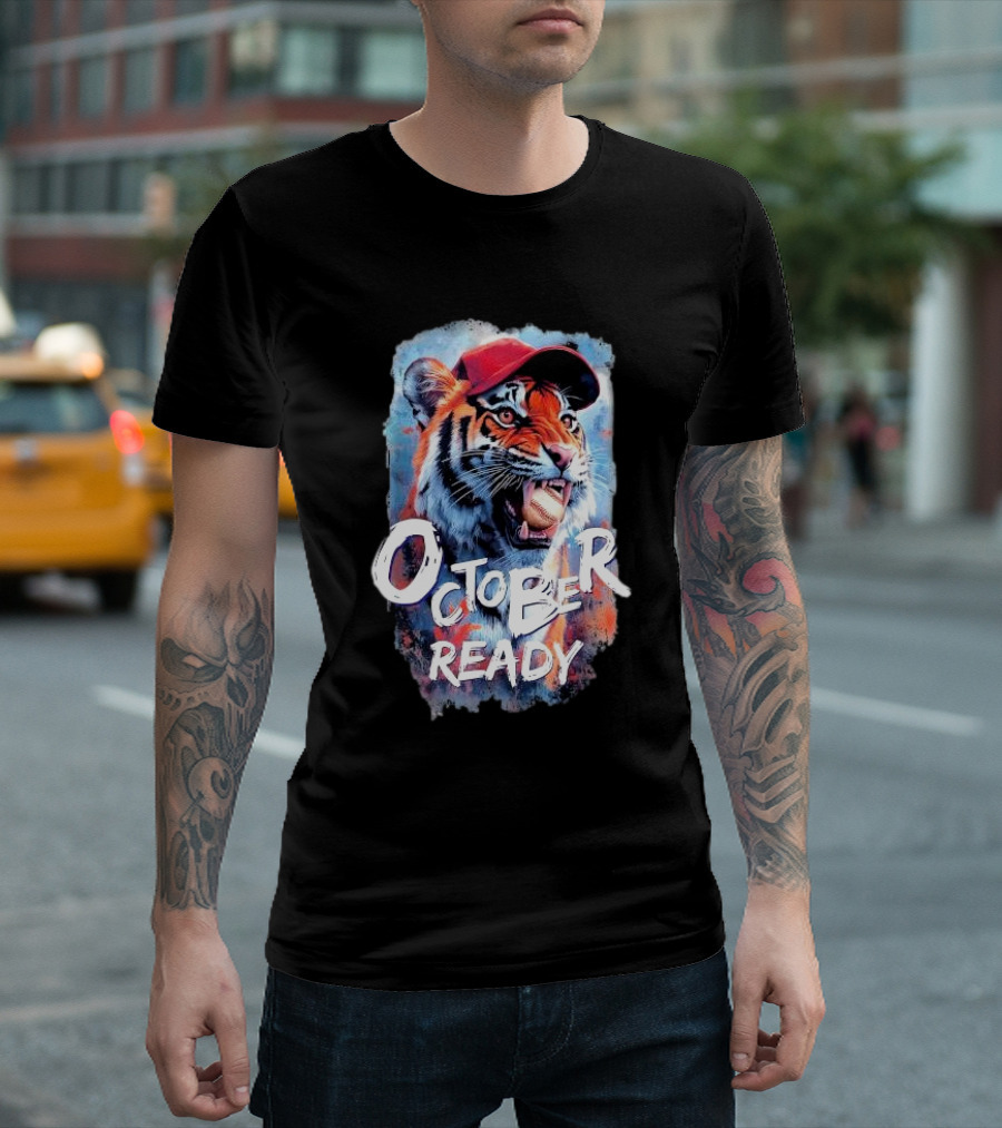 October Ready Tiger Baseball Sports Playoffs Roaring with Determination T-Shirt