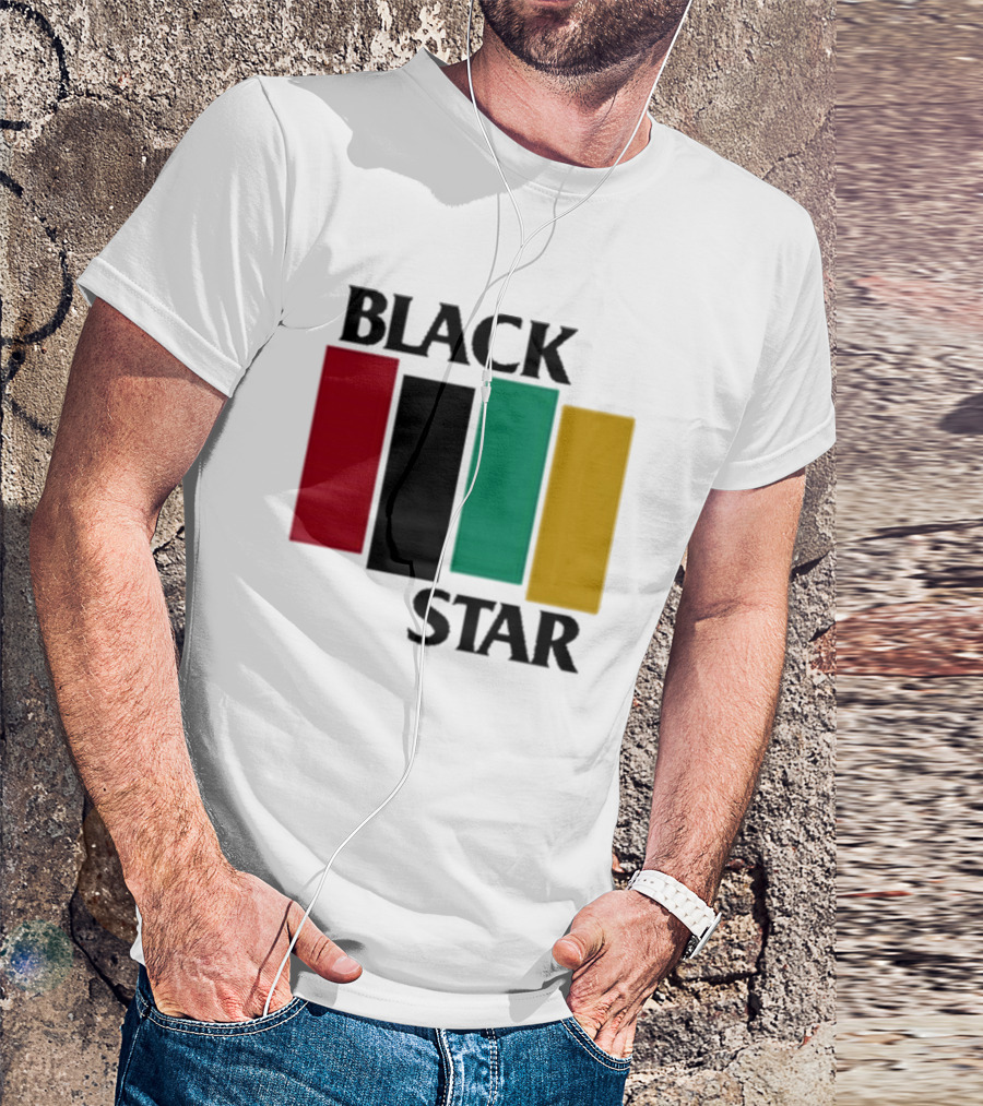 Black Star Flag Red Black Green Gold Vertical Bars T-Shirt