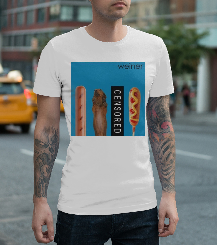 Weiner Hotdogs Censored Blue Background T-Shirt