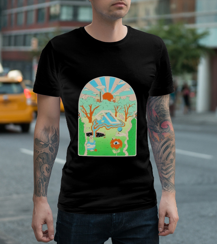 Anjunadeep X Andrew Mcgranahan Psychedelic Landscape With Eye And Cloud Motif T-Shirt