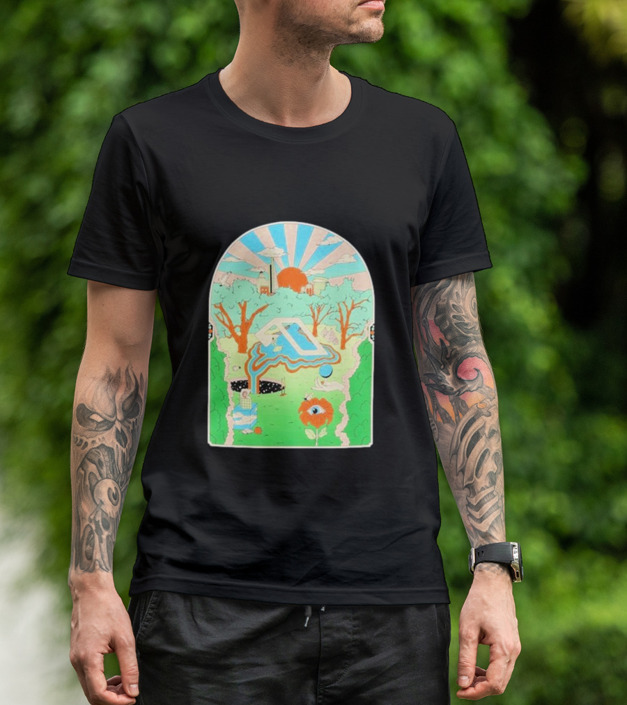 Anjunadeep X Andrew Mcgranahan Psychedelic Landscape With Eye And Cloud Motif T-Shirt