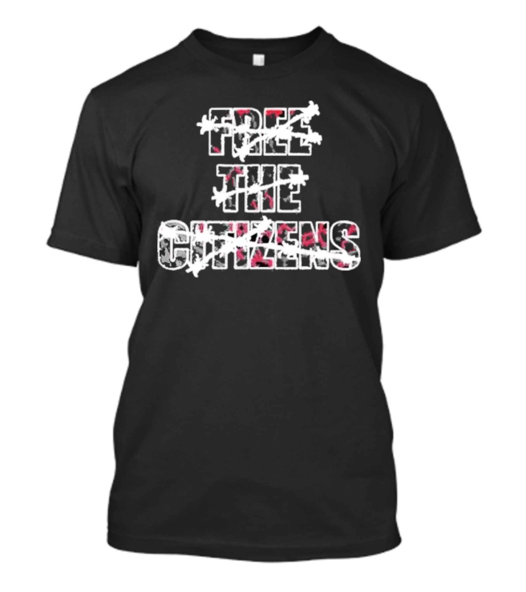 FREE THE CITIZENS Red And White Distressed Letters With Barbed Wire T-Shirt