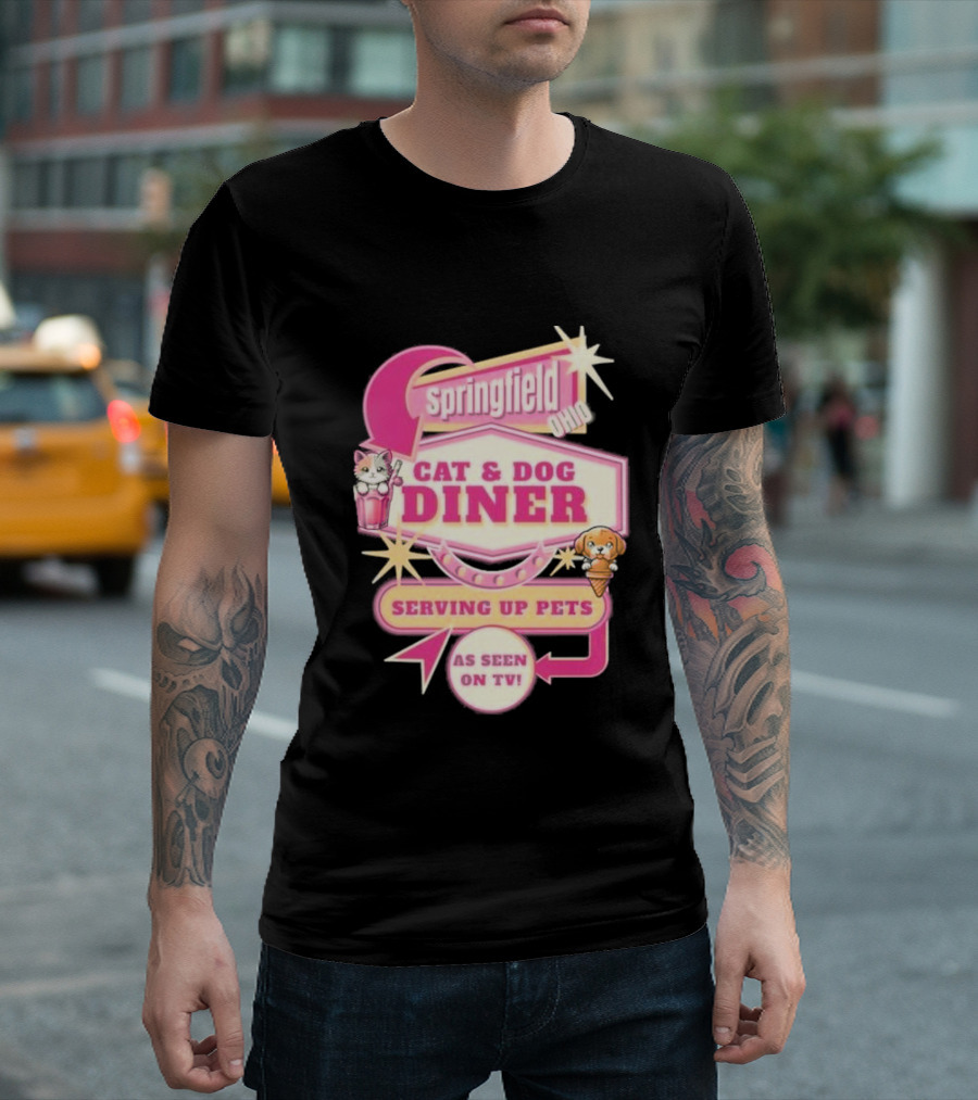 Springfield Cat And Dog Diner Serving Up Pets As Seen On TV Retro Neon Sign T-Shirt