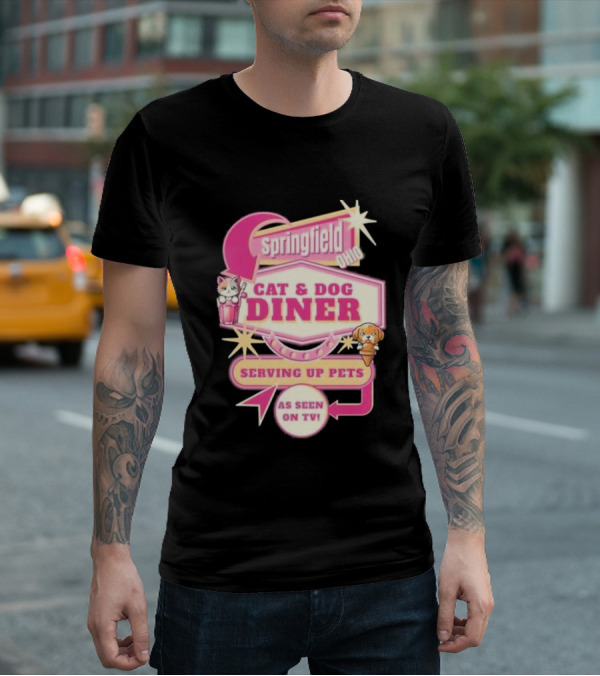 Springfield Cat And Dog Diner Serving Up Pets As Seen On TV Retro Neon Sign T-Shirt