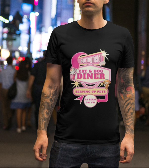 Springfield Cat And Dog Diner Serving Up Pets As Seen On TV Retro Neon Sign T-Shirt